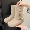 Hebilla de Cinturón Retro Punta Redonda Tacón Plano Botines Cortos para Mujer 2025 Otoño e Invierno Nuevo Estilo Botas de Moda Cómodas y Versátiles Botas de Moda