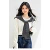 2025 Novo Outono e Inverno Estilo Coreano Estilo de Férias Patchwork Solto e Preguiçoso Xale Falso Duas Peças Manga Longa Tricô Top para Mulheres