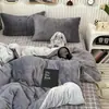 Conjunto Casual de Cuatro Piezas de Color Puro Verde Fruta Estilo Ins Mezcla y Combina Terciopelo de Leche Engrosado Juego de Cama de Tres Piezas de Terciopelo Coral de Invierno 4