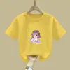 2373# camiseta infantil manga curta verão menina cor de doce estilo western roupa infantil top manga meia estação roupas de verão infantil