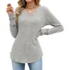 Amazon Comercio Exterior Transfronterizo Europeo y Americano Otoño e Invierno 2026 Nuevo Camiseta de Manga Larga Holgada de Color Sólido con Cuello en V y Encaje