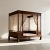Cama com Dossel Estilo Canção, Nova Cama Retrátil Estilo Chinês, Cama com Dossel Duplo de Madeira Maciça, Cama de Quatro Colunas Estilo Antigo Ming e Qing, Cama de Quarto para Pousada