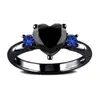 Comercio electrónico transfronterizo para nuevo anillo europeo y americano en forma de corazón, pistola de galvanoplastia, negro, anillo de diamante con gema negra