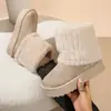 Botas de Nieve de Invierno para Mujer Europeas y Americanas con Forro de Piel, de Pelo Medio Esponjoso, Suela Plana, Tobillo Corto, Cálidas, de Algodón para Nieve