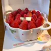 Conjunto de Cerâmica Fofo e Bonito com Tema de Morango para Uso Doméstico, Incluindo Tigelas, Pratos, Tigelas de Sopa, Tigelas de Ramen, Colheres e Travessas