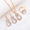 Conjunto de tres piezas de joyería transfronteriza europea y americana con colgante, pendientes, anillo y diamantes, traje de decoración nupcial de moda.