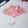 Abanico de encaje de peonía plegable para mujer, abanico de verano para actuación de danza, accesorios de fotografía, abanico plegable