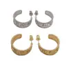Pendientes Retro Franceses de Malla Hueca en Forma de C Pendientes de Aro Metálicos de Alta Gama Incrustados con Diamantes Pendientes Versátiles de Lujo Ligero de Nicho
