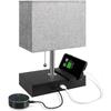 Cross-border Double-USB recarregável Cloth Cover Candeeiro de mesa estilo americano simples moderno quadrado quarto de cabeceira de tecido candeeiro de mesa
