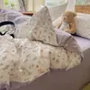 Conjunto de Cuatro Piezas de Gasa Doble Capa Estilo Girly, Funda Nórdica de Dibujos Animados Clase A, Ropa de Cama Nantong, Juego de Tres Piezas para Dormitorio de Estudiante 4