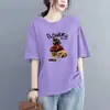 Camiseta de Manga Corta Estilo Mamá de Comercio Exterior Transfronterizo para Mujer, Holgada Talla Grande, Adelgazante, Cubre Vientre, Top Estampado de Media Manga