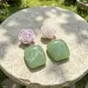 Estilo Vintage Retro Francés Hong Kong Monet Medieval Clip para Oreja Pendientes de Perla Pendientes Verdes Joyería Femenina para Orejas