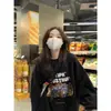 Sudadera Retro Estilo Americano Cuello Redondo Mujer Primavera y Otoño Delgada Manga Larga Oversize Marca de Moda Holgada Top de Alta Gama Sin Capucha