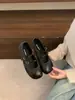 Sapatos Mary Jane Patchwork Retrô Francês Feminino 2026 Outono/Inverno Novos Sapatilhas de Salto Baixo com Tira de Dupla Fivela Preto