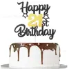 Decoração de Bolo Exclusiva Transfronteiriça Glitter Preto e Dourado Topper Feliz Festa Topper para Bolo de Aniversário Bandeirinha para Bolo