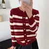 Chaqueta Cardigan de Punto Rayado Botonada Juvenil para Mujer 2026 Nuevo Primavera Otoño Suéter Holgado de Mujer Otoño Invierno