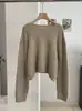 KEKEZOON Estilo Coreano Sencillo Versátil Otoño Invierno Cuello Redondo Color Sólido Suéter de Punto Manga Larga para Mujer 9350