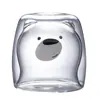 Copo Urso Resistente ao Calor de Camada Dupla, Copo de Vidro com Design de Urso Cartoon, Copo de Presente, Copo de Água, Canudo Transparente, Portátil