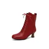 Botas cortas de mujer estilo europeo y americano con cordones, punta redonda y tacón medio, estilo Martin, transfronterizas 7725