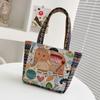 Mini Bolsa de Lona Bolsa Bordada Jacquard Estilo Étnico Bolsa de Tecido para Trabalho Casual Bolsa com Zíper para Mulheres