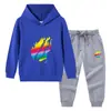 Nova coleção outono/inverno 2023 roupas infantis transfronteiriças conjunto de duas peças para bebê com capuz, suéter e calça, algodão, manga longa