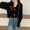 Suéter Nuevo Estilo Primavera y Otoño Cárdigan Francés de Punto Grueso con Cuello en V de Manga Larga para Mujer Abrigo Suéter de Punto Holgado de Moda para Mujer