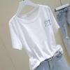 Camiseta de manga corta de algodón blanco con cuello redondo para mujer, estilo dopamina de verano 2024