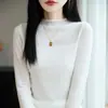 Suéter para Mujer Otoño e Invierno Borde Enrollado Cuello Alto Medio Suéter Tejido Delgado de Manga Larga Camiseta Base Tejida Top para Mujer Suéter Transfronterizo