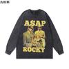 Sudaderas Lavadas y Desgastadas al por Mayor Transfronterizas para Hombres y Mujeres, Estilos Otoño e Invierno, Tops Sueltos Estilo Retro Americano con Cuello Redondo Estampado y Mangas Largas