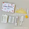 Juego de cuchillo, tenedor y plato para pastel en caja de regalo cinco en uno, juego de vajilla desechable para postres, juego de vajilla para pastel de cumpleaños