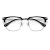 Óculos de grau fotocromáticos estilosos de meia armação para homens com boa aparência, adequados para estudantes, lentes ópticas anti-luz azul, uso diário no trajeto, armações de lentes planas para mulheres