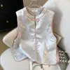 Primavera y Otoño Nuevo Estilo Chino Retro Industria Pesada Bordado Cuello Redondo Pequeño Botón Jacquard Brocado Chaleco Dorado Chaqueta