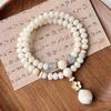 Jade Blanco Raíz de Bodhi Doble Anillo Loto Pulsera Placa Femenina Juega Bodhi Giro Suave para los Dedos Pulsera de Estudiante de Mano