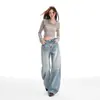 Jeans Rectos Lavados Azul Claro para Mujer, Tendencia de Invierno Nuevo Estilo, Pantalones Anchos Sueltos Alargadores