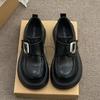Gu Yun Mocasines de Suela Gruesa Europea de Cabeza Grande para Mujer Primavera 2025 Nuevos Velcro Estilo Británico Zapatos de Piel Pequeños Zapatos Individuales