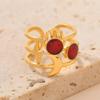 Anillo de acero de titanio con gema natural incrustada transfronteriza, viento retro, aceite a presión, palma, luna, gato, fábrica de joyería de acero inoxidable