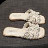 Nuevas Chanclas de Verano 2026 Estilo Hada Punta Cuadrada Perlas Francesas para Mujer, Mocasines Planos para Usar con Faldas