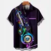 Camisa Havaiana Masculina Nova de Verão 2023 Europeia e Americana de Camarão Transfronteiriça Moda Estampada 3D Nota Musical Guitarra Manga Curta
