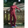 2025 Nuevo Conjunto Deportivo Casual de Dos Piezas para Mujer: Sudadera Color Borgoña Nuevo con Cuello Alto y Cremallera, Pantalones de Pierna Ancha