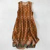 Vestido Casual de Algodão Puro com Estampa Digital Nova, Gola Redonda, Sem Mangas, Comprimento Médio, Para Mulheres, Verão na Praia