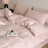 Juego de ropa de cama de cuatro piezas, clase A, de alto número de hilos, 100% algodón, engrosado, jacquard en relieve, cepillado, 100% algodón, lujo ligero, adecuado para todas las estaciones, ropa de cama cálida