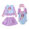 Traje de Banho Infantil 2026 para Meninas, Maiô Peça Única para Crianças, Bebês Meninas, Conjunto Cortado de Manga Longa com Proteção Solar para Meninas
