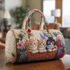 Bolsa de Viaje Acolchada de Algodón Estilo Nuevo 3D Marca Independiente Serie de Gatos 4 Bolso de Mano Estampado de Moda para Mujer