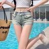 Shorts de Mezclilla Ultracortos Ajustados con Parche de Encaje para Mujer, Verano Estilo Americano Chica Sexy Versátil Tiro Bajo Rectos Hot Pants
