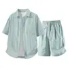 Traje de Shorts y Camisa de Sensación Helada de Verano Algodón Lino para Hombre Estilo Old Money Solapa Retro Chino Versátil Informal
