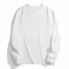 Cor Sólida 400g Peso Pesado Fio Duplo Algodão de Xinjiang Camada Base Masculina e Feminina Camiseta Manga Longa 100% Algodão Modelagem Solta Estilo Americano Grossa Opaca