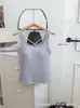 Top Camisola Curto Feminino com Recortes Cruzados nas Costas Sem Costas Doce Picante com Bojos Embutidos Peça Única Camada Base Roupa Íntima Roupa Externa Top Sem Mangas