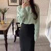 Casaco Suéter Bege Gola Redonda Estilo Preguiçoso para Mulheres, Novo Modelo Primavera e Outono 2026, Cardigan de Tricô, Top Base Solto