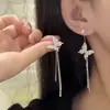 Pendientes de clip para orejas no perforadas, pendientes de plata de ley, pendientes de borla de mariposa asimétricos ultrabrillantes, diseño de nicho de lujo ligero