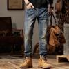 Jeans Masculino Azul Cinza Estilo Americano Retrô Tendência Marca Verão Solto Reto Slim Fit Bonito Calça Masculina